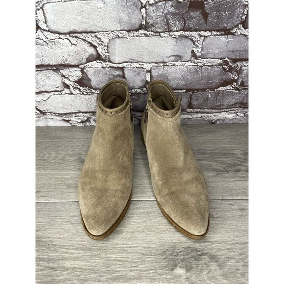 ITALEAU Tan Suede Leather Ankle Side Zipper Low Heel Boots Women Sz 37EU/7.5M US - Picture 14 of 16